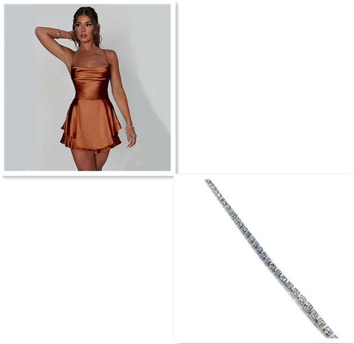 Women's Clothing Striped Suits ender Skirt For Women Elegant Slim Strap Satin Backless Lace Up A-Line Short Dress Lady